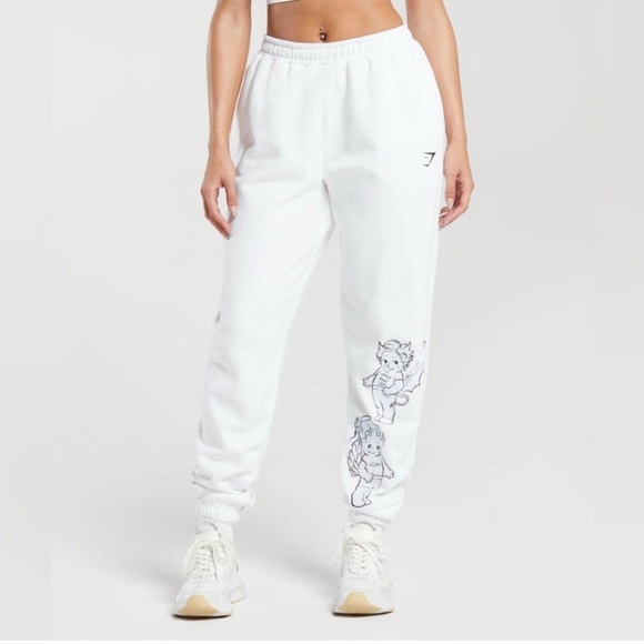Gymshark Cherub White Joggers Sz XS Pockets Elastic Waistband 'Leg Day ' Gym EUC - Picture 1 of 13